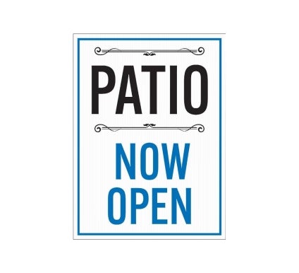 Patio Now Open Corflute Sign (Reflective)