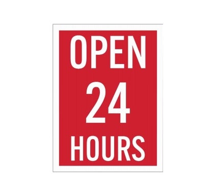 Open 24 Hours Corflute Sign (Non Reflective)