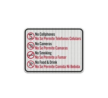 Bilingual Prohibitory No Cell Phones Aluminum Sign (EGR Reflective)