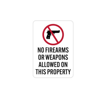 No Firearms Or Weapons Allowed On This Property Plastic Sign