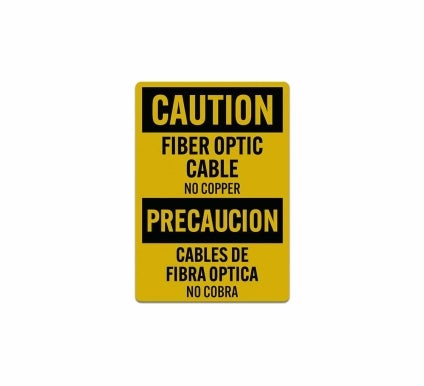 Bilingual OSHA Fiber Optic Cable No Copper Decal (Reflective)