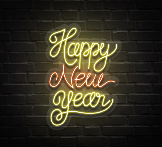 Happy New Year Three Lines Neon Sign