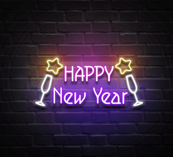 Happy New Year Glass Neon Sign