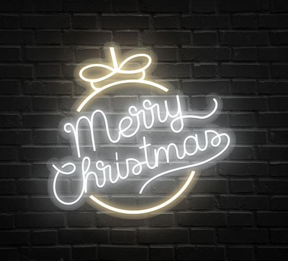 Merry Christmas Circle Typography Neon Sign