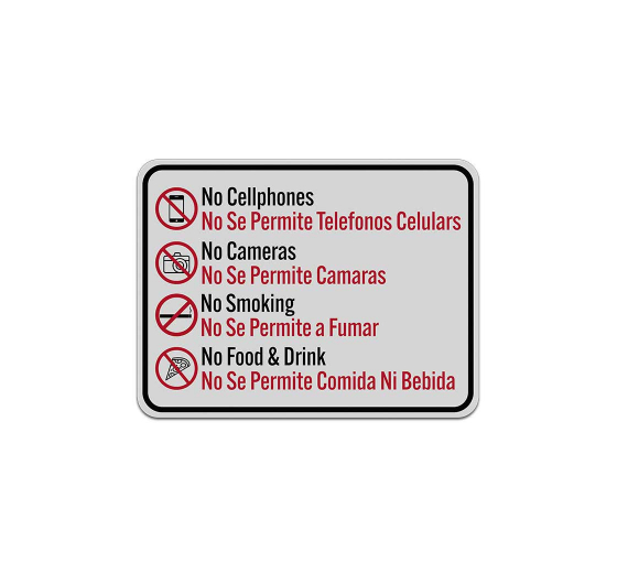 Bilingual Prohibitory No Cell Phones Aluminum Sign (Reflective)