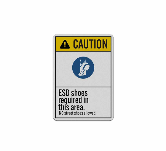 ANSI ESD Shoes Required In This Area Aluminum Sign (Reflective)