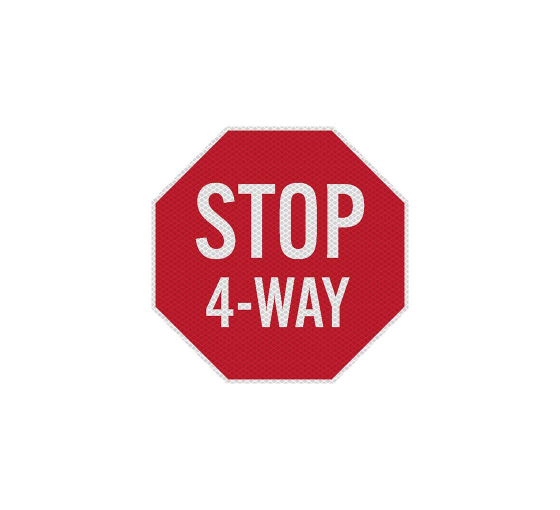 Stop Four Way Traffic Aluminum Sign (Diamond Reflective)