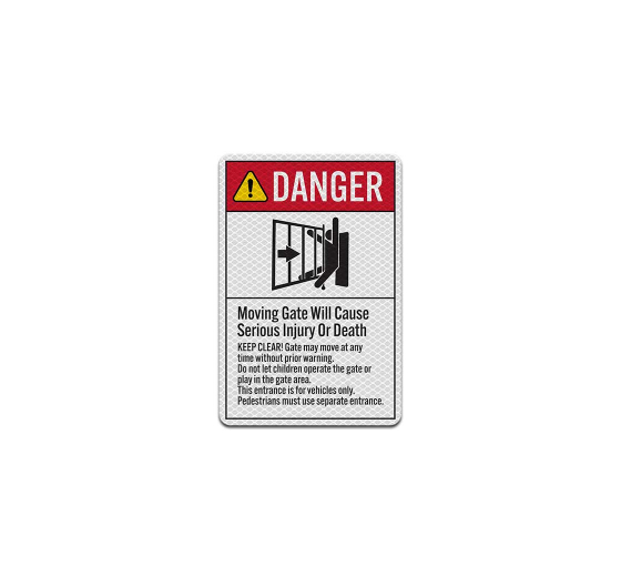 ANSI Danger Moving Gate Aluminum Sign (Diamond Reflective)