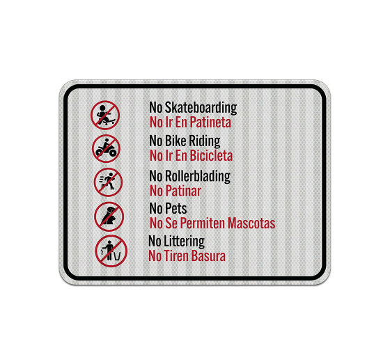 Bilingual No Skateboarding Aluminum Sign (HIP Reflective)