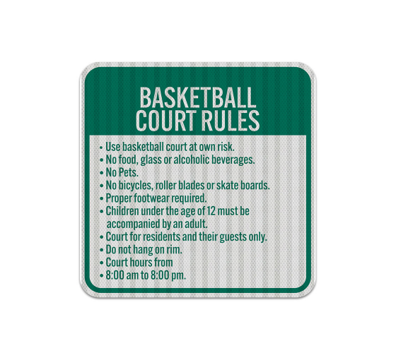 Basketball Court Rules Aluminum Sign (HIP Reflective)