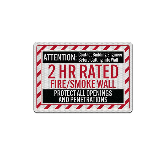2 HR Rated Fire & Smoke Wall Aluminum Sign (EGR Reflective)