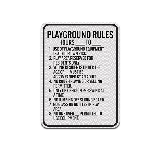 Playground Rules Area Reserved Aluminum Sign (Diamond Reflective)