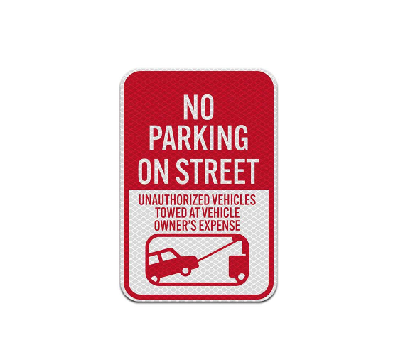 No Parking On Street Aluminum Sign (Diamond Reflective)