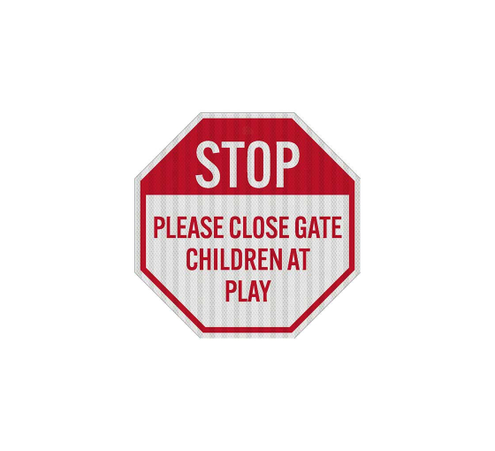 Please Close Gate Children At Play Aluminum Sign (HIP Reflective)