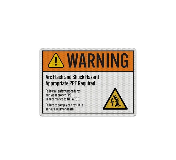 ANSI Warning Arc Flash & Shock Hazard Decal (EGR Reflective)