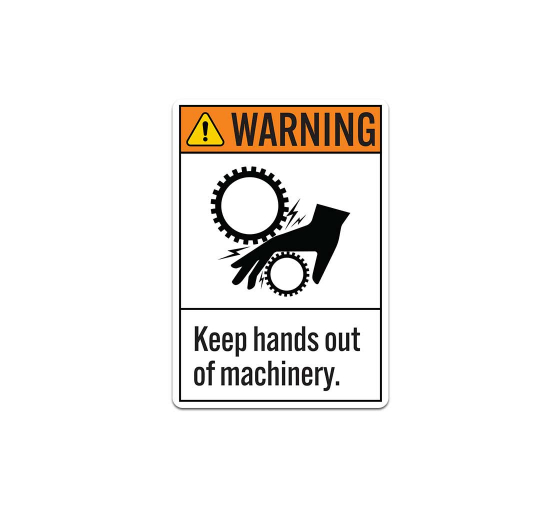 ANSI Warning Keep Hands Out Of Machinery Decal (Non Reflective)