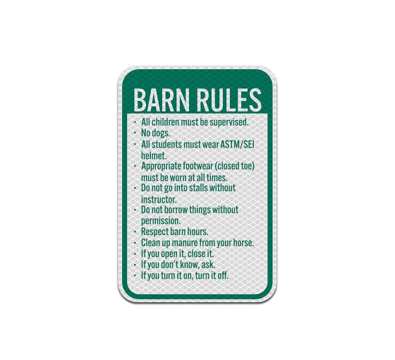 Barn Rules Aluminum Sign (Diamond Reflective)