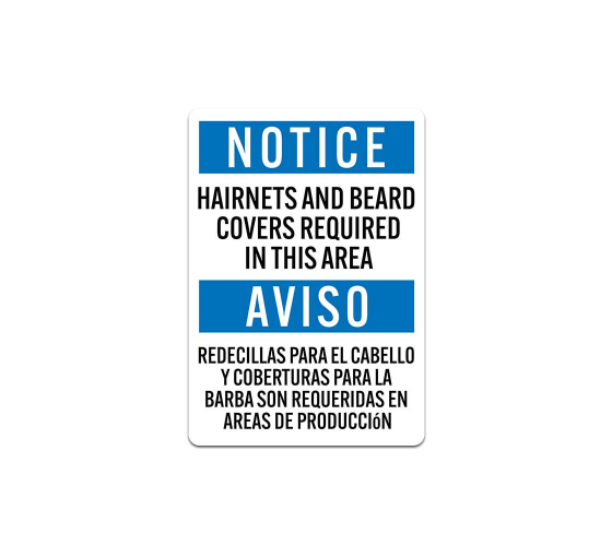 Bilingual OSHA Hairnets & Beard Covers Decal (Non Reflective)