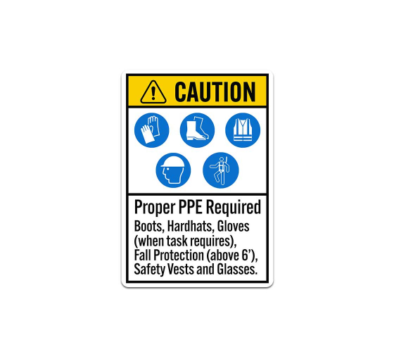 Proper PPE Required ANSI Caution Decal (Non Reflective)