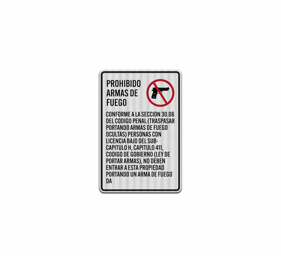Spanish No Concealed Carry Aluminum Sign (EGR Reflective)