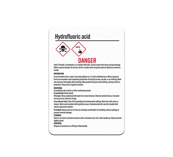 Chemical Danger Hydrofluoric Acid Decal (Non Reflective)