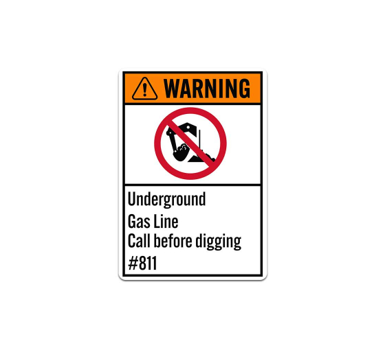 ANSI Underground Gas Line Call Before Digging Decal (Non Reflective)