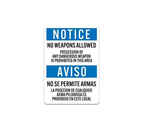 Bilingual OSHA No Weapons Allowed Decal (Non Reflective)