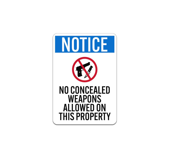 No Concealed Weapons Allowed On This Property Aluminum Sign (Non Reflective)
