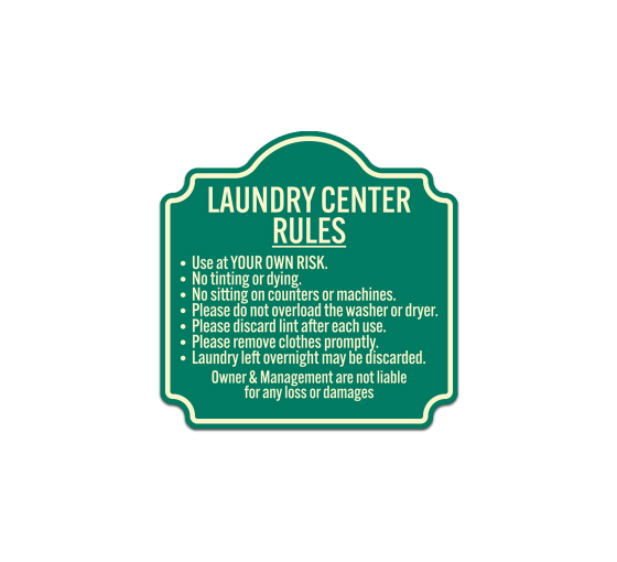 Laundry Center Rules Aluminum Sign (Non Reflective)