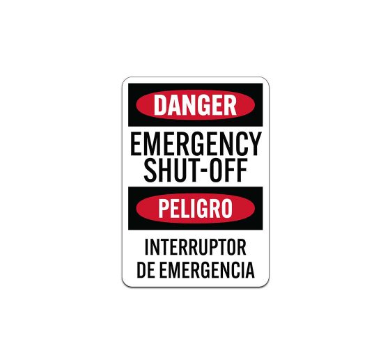 Bilingual OSHA Spanish Emergency Shut Off Aluminum Sign (Non Reflective)