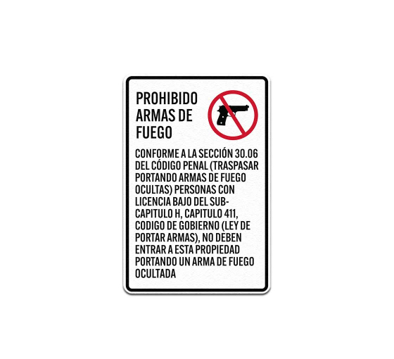 Spanish No Concealed Carry Aluminum Sign (Non Reflective)