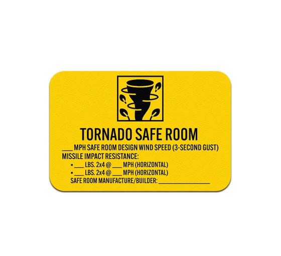 Tornado Safe Room Aluminum Sign (Non Reflective)