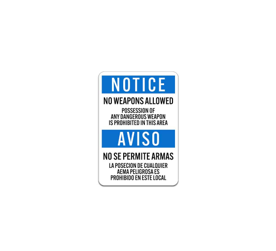 Bilingual OSHA No Weapons Allowed Plastic Sign