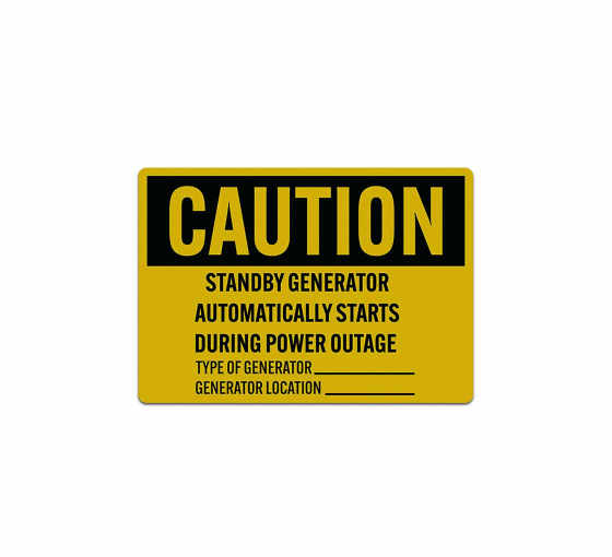 Standby Generator Automatically Starts During Power Outage Decal (Reflective)