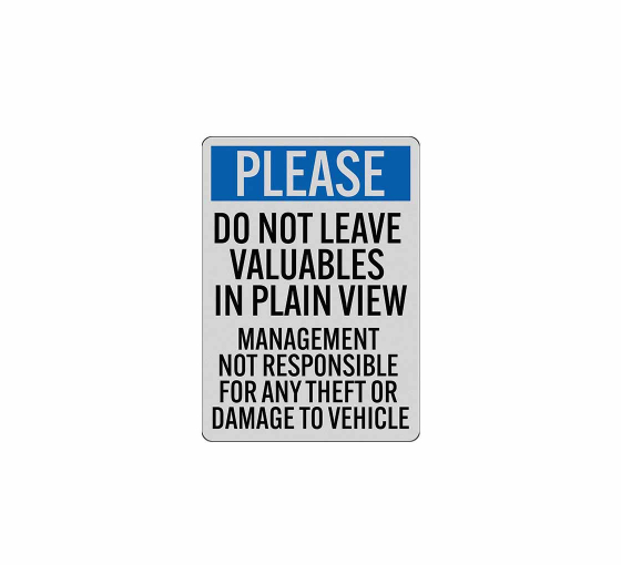 Do Not Leave Valuables In Plain View Decal (Reflective)