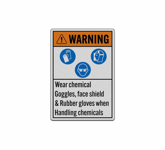 ANSI Wear Goggles Face Shield & Rubber Gloves Decal (Reflective)
