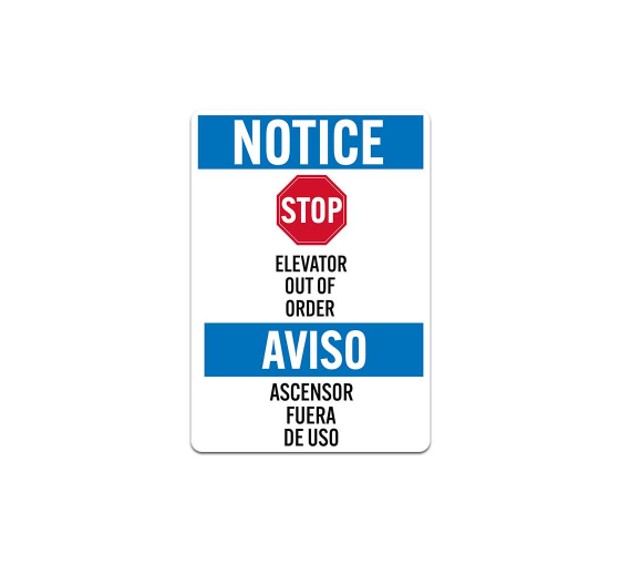 Bilingual Elevator Out of Order Decal (Non Reflective)