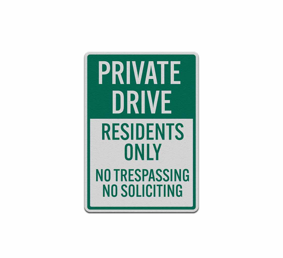 Residents Only No Trespassing No Soliciting Aluminum Sign (Reflective)
