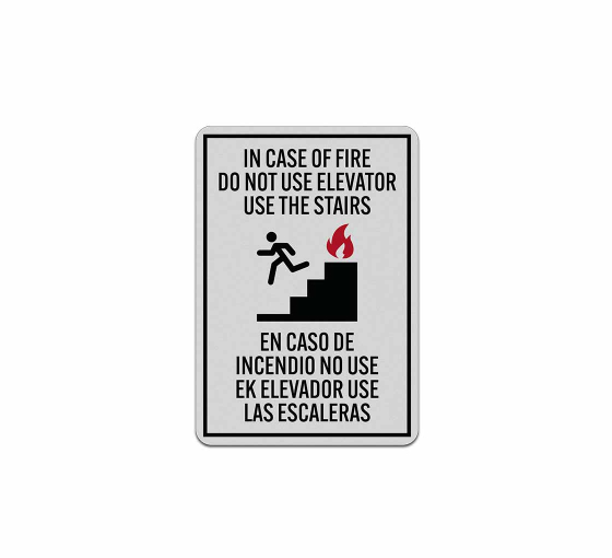 Bilingual Elevator Fire Use Stairs Aluminum Sign (Reflective)