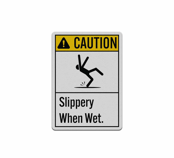 ANSI Slippery When Wet Aluminum Sign (Reflective)