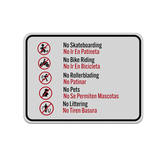 Bilingual No Skateboarding Aluminum Sign (Reflective)