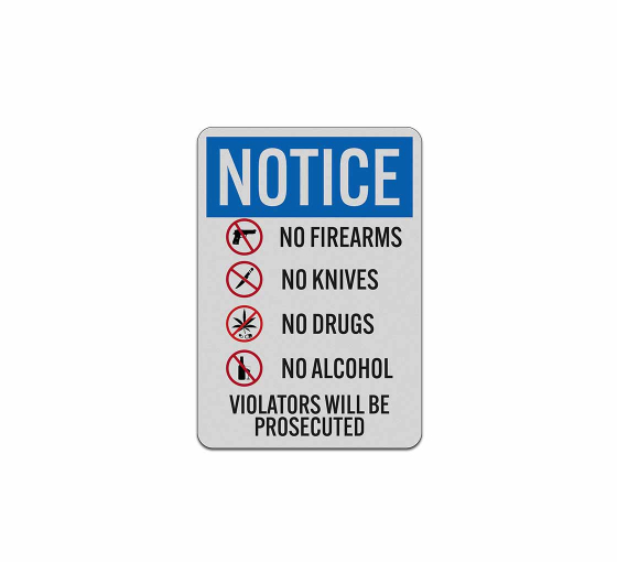 OSHA Notice No Firearms Aluminum Sign (Reflective)