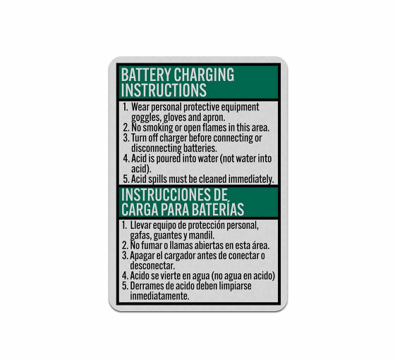 Bilingual Battery Charging Area Aluminum Sign (Reflective)