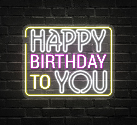 NEON HAPPY BIRTHDAY Letter Sign White Led 32' W