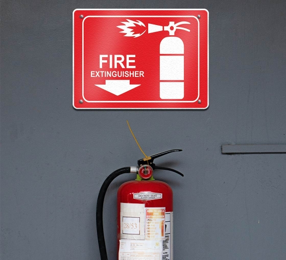 2 Pack Fire Extinguisher Wall Warning Sign Vinyl Sticker Decal Arrow Down 