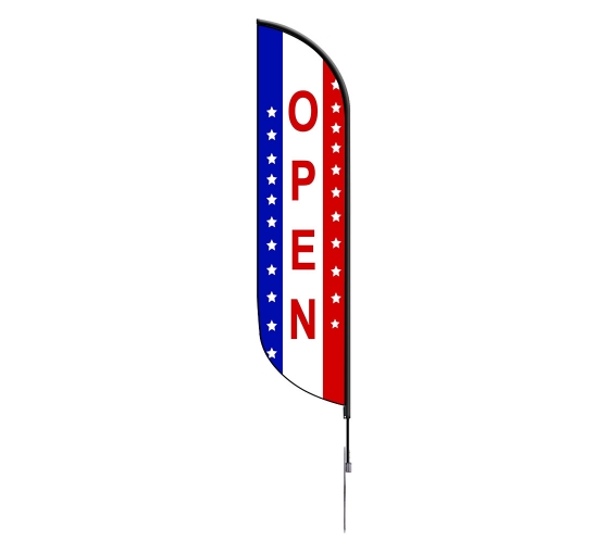 Pre-Printed Open Feather Flag - Red, White & Blue