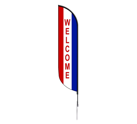 Pre-Printed Welcome Feather Flag - Red, White & Blue