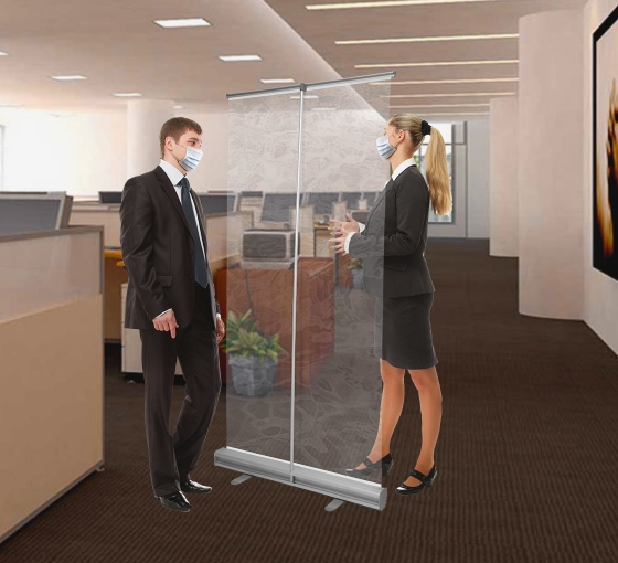 Transparent Em Anti-Dropping Office Isolation roll-up Banner Floor Standing Stands Isolation Barrier,Retractable Clear Sneeze Guard Hygiene Partition Screen DUWEN Protective Screen Shield for Office 