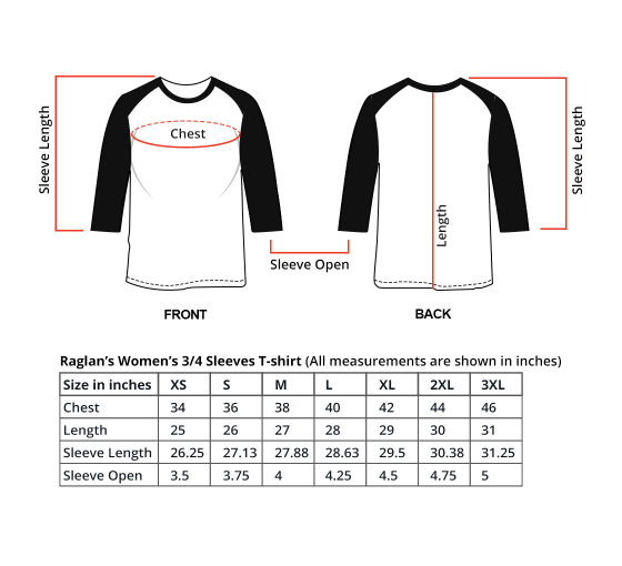 Women's Printed Raglan T-Shirt - 3/4 Sleeves by Best of Signs - Custom Printed Women's Printed Raglan T-Shirt - 3/4 Sleeves