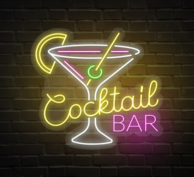 Custom Cocktail Bar Glass Neon Sign Online at Best Prices | Bestofsigns.com